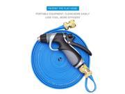 Vetroo 15m 50ft Lay Flat TPE Discharge Garden Hose Pipe Copper Alloy with Heavy Duty High Pressure Nozzle Sprayer Blue