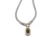 Sterling Silver Two Tone Finish CZ Accent Rectangle Smokey Topaz in Rolo Chain Necklace Incl. ClassicDiamondHouse Gift Box Cleaning Cloth