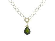 Sterling Silver Two Tone Finish CZ Accent Peridot Teardrop Pendant Oval Link Necklace Incl. ClassicDiamondHouse Gift Box Cleaning Cloth