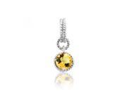 Sterling Silver Milgrain Edge Yellow CZ Citrine Gemstone Round Shaped Pendant with free chain Incl. ClassicDiamondHouse Gift Box Cleaning Cloth