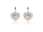 Rose Gold Plated Striped with CZ Diamonds in Polished 925 Sterling Silver Heart Earrings Incl. ClassicDiamondHouse Gift Box Cleaning Cloth