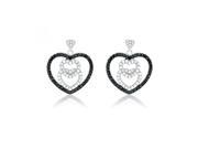 Black CZ Heart with 2 Hearts White CZ Diamonds Accent 925 Sterling Silver Heart Earrings Incl. ClassicDiamondHouse Gift Box Cleaning Cloth