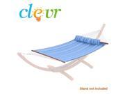NEW Quilted Cotton Hammock Double Wide Blue Solid Wood Spreaders 2 Person 450lbs