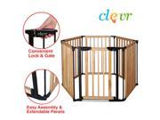 New Clevr 3 in 1 Baby 6 Panel Playard Wooden Gate Fence Playpen