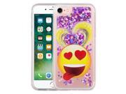 iPhone 7 Case SOJITEK Floating Liquid Clear Case for iphone 7 Soft Cover TPU Yellow Smiley Face with Heart Shaped Eyes Bling Bling Case with Pink Heart Confett