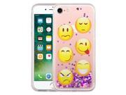 iPhone 7 Case SOJITEK Floating Liquid Clear Case for iphone 7 Soft Cover TPU Yellow Emoji Faces Design Bling Bling Case with Pink Heart Confetti