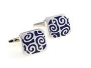 Silver Blue Enamel Contoured Stainless Steel Cufflinks with Gift Box