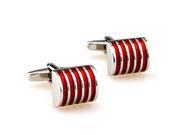 Silver Red Modern Stripe Cufflinks Cuff link with Gift Box