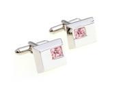 elegant silver with pink crystal Cufflinks with Gift Box