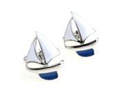 enamel white and blue sailboat Cufflinks Cuff link with Gift Box