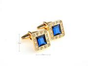 gold Sapphire Blue with small White Crystals Cufflinks with Gift Box