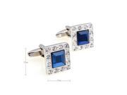 silver Sapphire Blue with small White Crystals Cufflinks with Gift Box