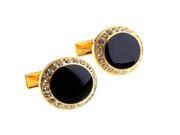 Shimmering Crystal Siam black round Cufflinks Cuff link with Gift Box