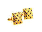 gold diamond with blue crystal Cufflinks Cuff link with Gift Box