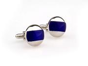 stainless steel round with blue cz stone Cufflinks Cuff link with Gift Box