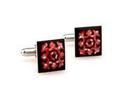 enamel Abalone Shells square red flower Cufflinks Cuff link with Gift Box