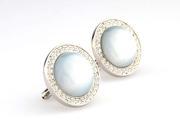 big pearl white stone with crystal Cufflinks Cuff link with Gift Box