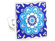 enamel sky blue varicolored flower Cufflinks Cuff link with Gift Box