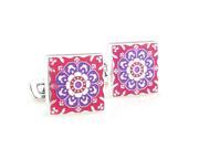 enamel purple varicolored flower Cufflinks Cuff link with Gift Box