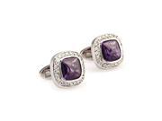 dark purple square cz stone with pure crystal edged Cufflinks Cuff link with Gift Box
