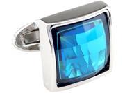 square sky blue stone Cufflinks Cuff link with Gift Box