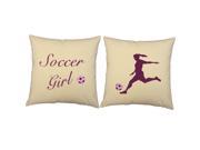 Soccer Girl Player Throw Pillow Covers 14x14 Natural Shams