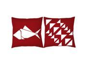 Origami Fish Pillow Covers 18x18 Square Red Shams