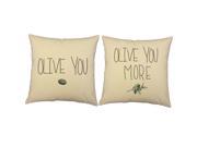 Olive You Throw Pillow Covers 14x14 Natural Cotton Shams