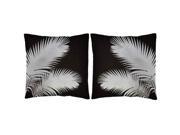 Silver Palm Fronds Pillow Covers 14x14 Black Cotton Shams