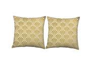 Gold Art Deco Fan Pillows 14x14 Natural Cotton Cushions