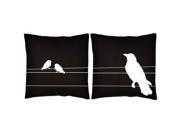 Birds on a Wire Throw Pillows 16x16 Black Cotton Cushions