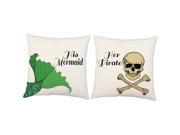 Mermaid Pirate Throw Pillows 16x16 White Outdoor Cushions