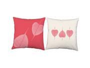 2pc Pink Leaves Throw Pillows 14x14 White Outdoor Cushions