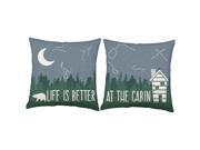 2pc Cabin Life Throw Pillows 14x14 White Cotton Cushions