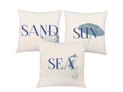 3pc Blue Sun Sand Sea White Outdoor 18x18 Throw Pillows
