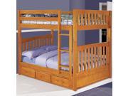 Discovery World Furniture Honey Bunk Bed Full Full Mission with 3 Drawers on One Side