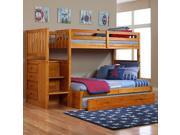 Discovery World Furniture Honey Mission Staircase Bunk Bed Twin Full with 6 Drawer Dresser Mirror and NIghtstand
