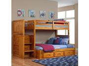 Discovery World Furniture Honey Mission Staircase Bunk Bed Twin Full with 3 Drawer Storage