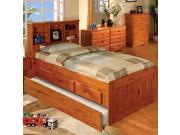 Discovery World Furniture Honey Bookcase Captains Bed Twin with Desk and Hutch With 3 Drawer Storage and Bottom Trundle Bed