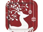 Unique Frosted Holiday Tree 10 Pack 7 Dessert Plates Red White