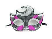 Mardi Gras Fancy Deco Masquerade Mask Medium Silver Pink Black 7