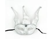 Mardi Gras Decorative and Detailed Half Mask with Jester Points Bells Silver 8