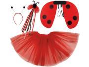 Ladybug Wings Skirt Headband Wand Girls 4pc Costume Set Red Black One Size