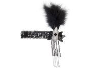 Star Power Adult Sequined with Feather Flapper Headband Black Silver One Size