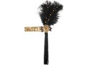 Star Power Adult Sequined with Feather Flapper Headband Black Gold One Size
