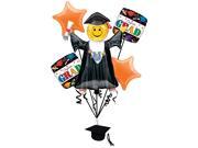 Anagram Congrats Grad Jumping Smiley Emoticon Bouquet 7pc Balloon Pack Orange