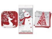 Winter Frosted Holiday Tableware 31pc Party Pack Red White Grey