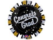 Anagram Congrats Grad Round Mylar 18 Foil Balloon Silver Gold Black