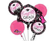 Anagram Congrats Grad Sparkling Princess 5pc Balloon Pack Multicolored Pink