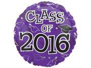 Anagram Class of 2016 Grad Caps Round Mylar 18 Foil Balloon Purple Black